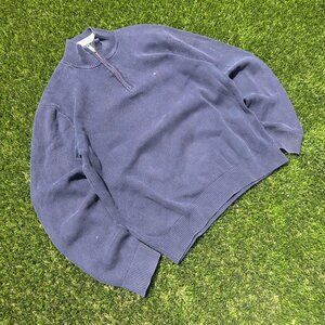 Vintage Navy Blue indie streetwear Tommy Hilfiger Quarter-Zip sweatshirt